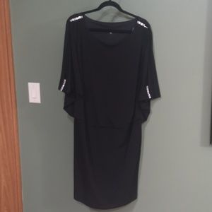 Jessica Embellished Cold Shoulder Lined Batwing Midi Dress Faux Rhinestone 16W